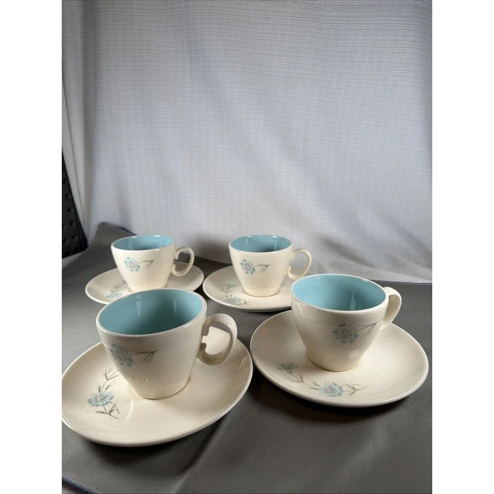 Vtg Taylor Smith Taylor Ever Yours Boutonniere Teacup Saucer Set of 4 C Handle